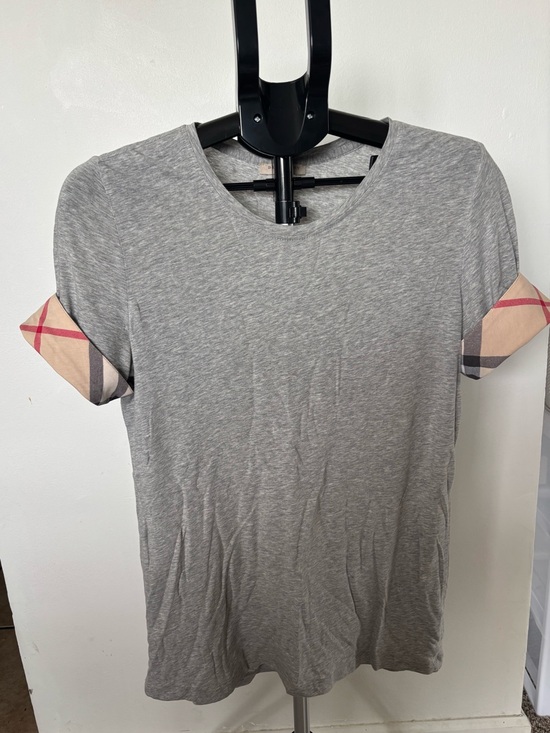Burberry Tops - Burberry Gray Short-Sleeve Tee with Signature Plaid Cuff